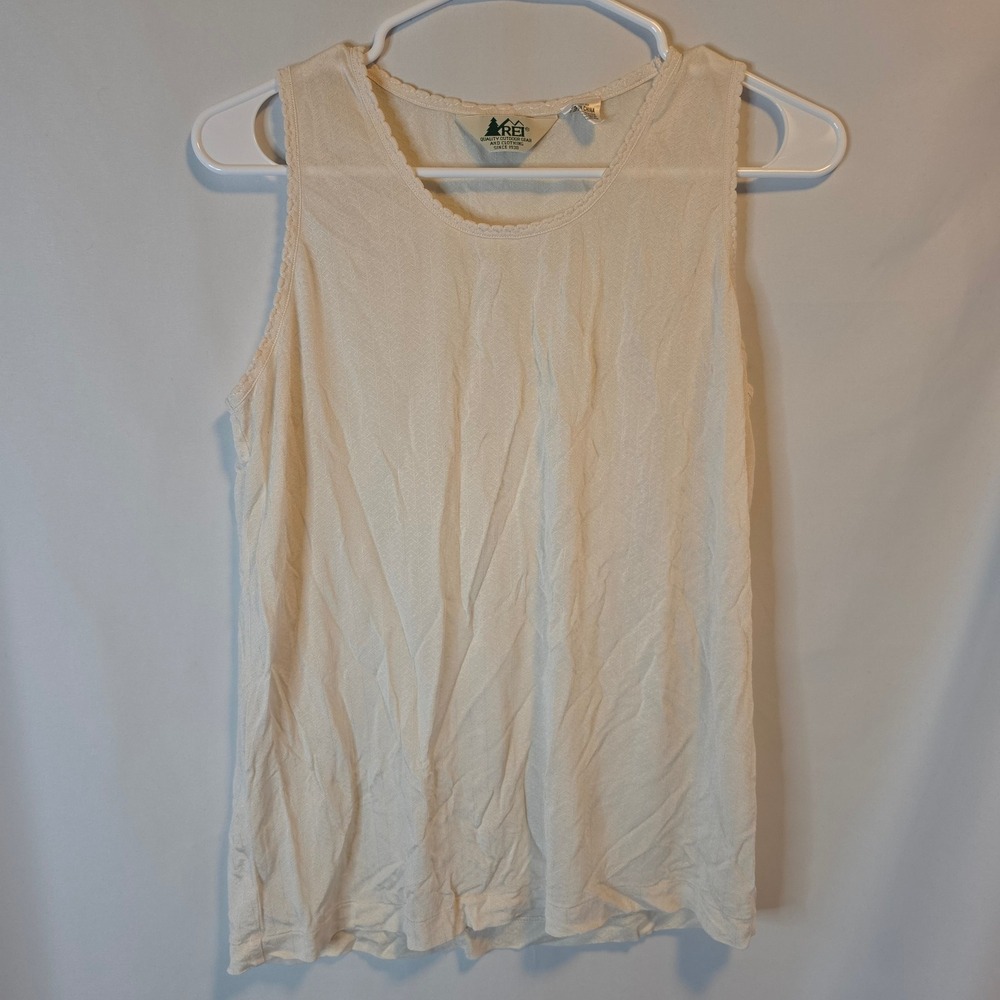 REI Tank Top XL Cream 100% Silk Pointelle Knit Scalloped Coquette Base Layer